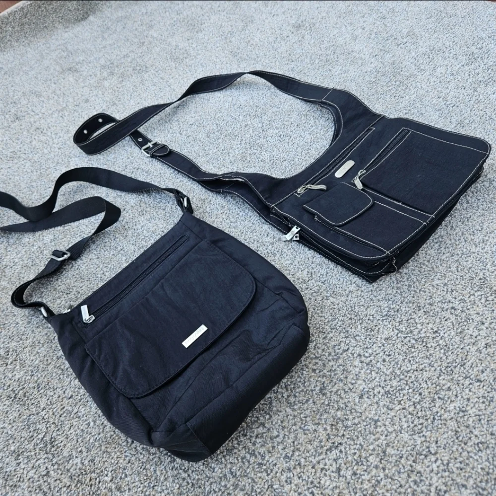 TWO Baggallini Nylon Crossbody Black Shoulder Bags Purse Organizer LOTS POCKETS